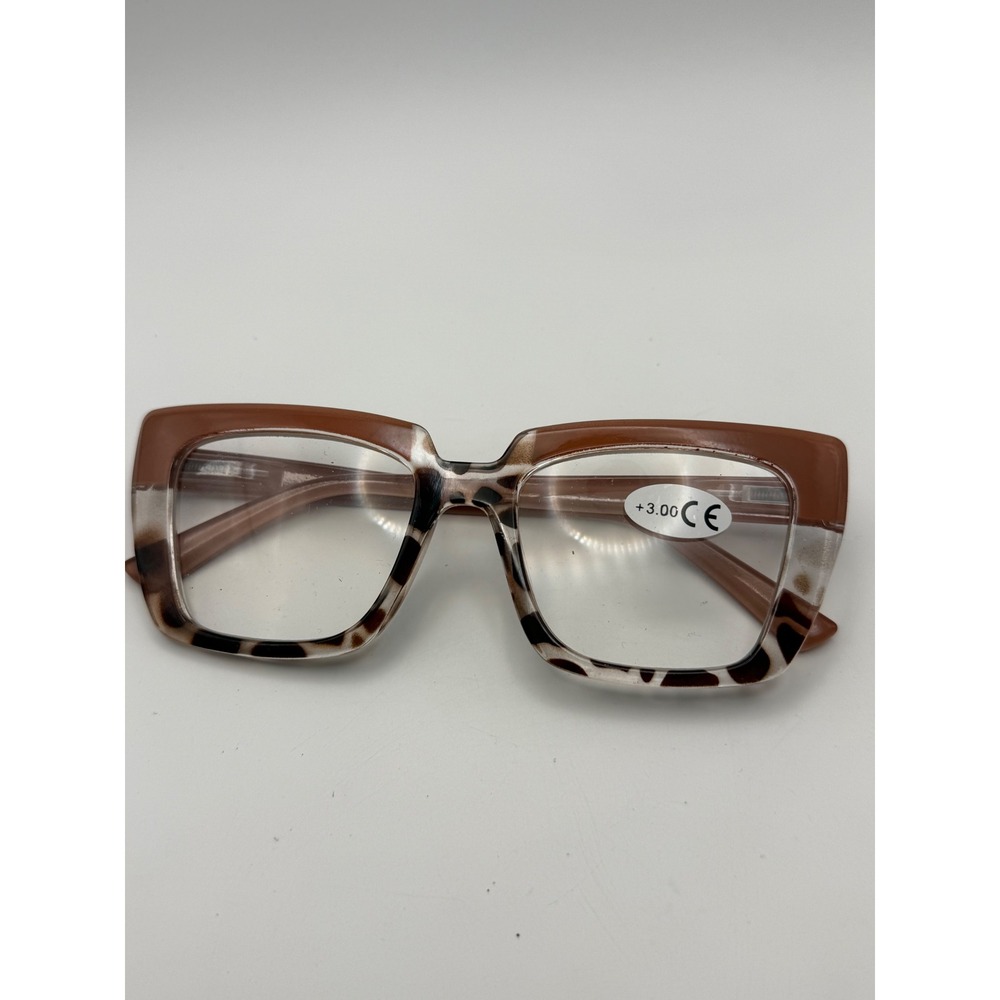 Square Reading Glasses +3.00 Translucent brown cheetah frame Unisex Magnifier